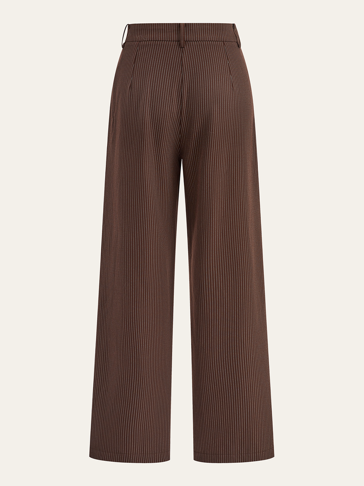 Mid-Waist Pinstriped Wide-Leg Pants