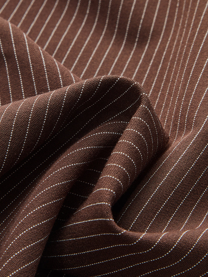 Mid-Waist Pinstriped Wide-Leg Pants