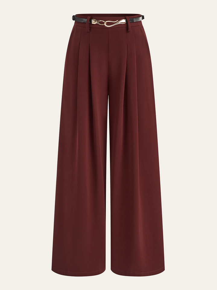 Belted Pleated Wide-Leg Pants