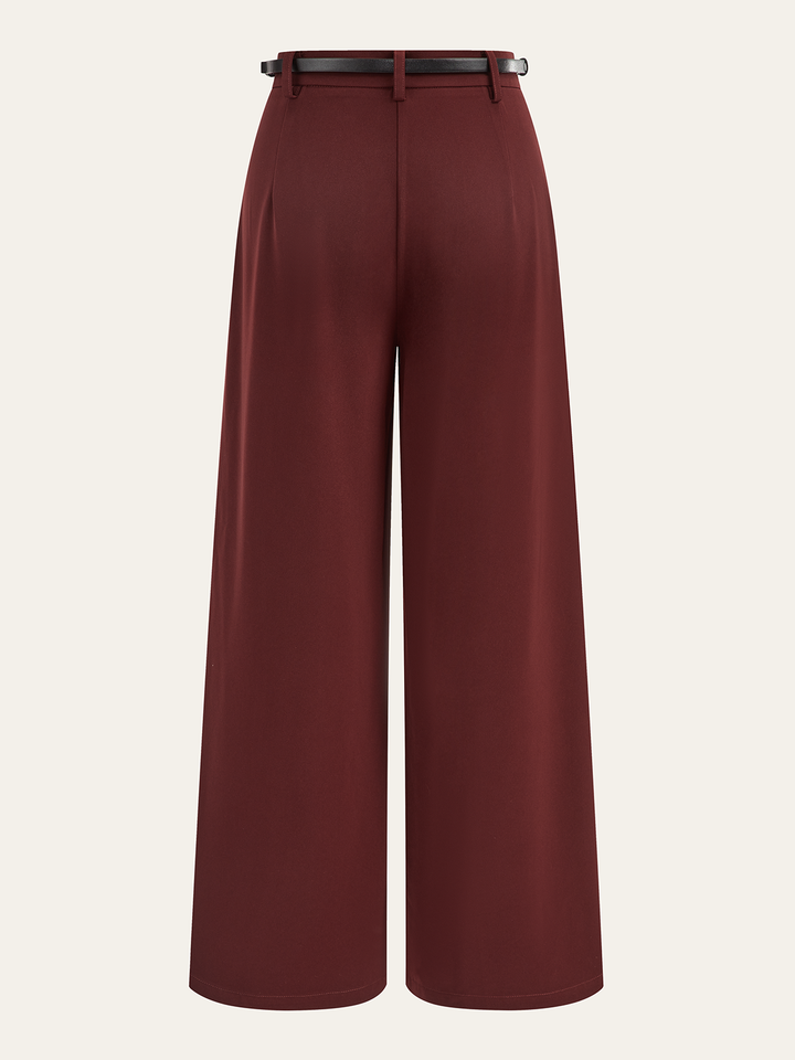 Belted Pleated Wide-Leg Pants