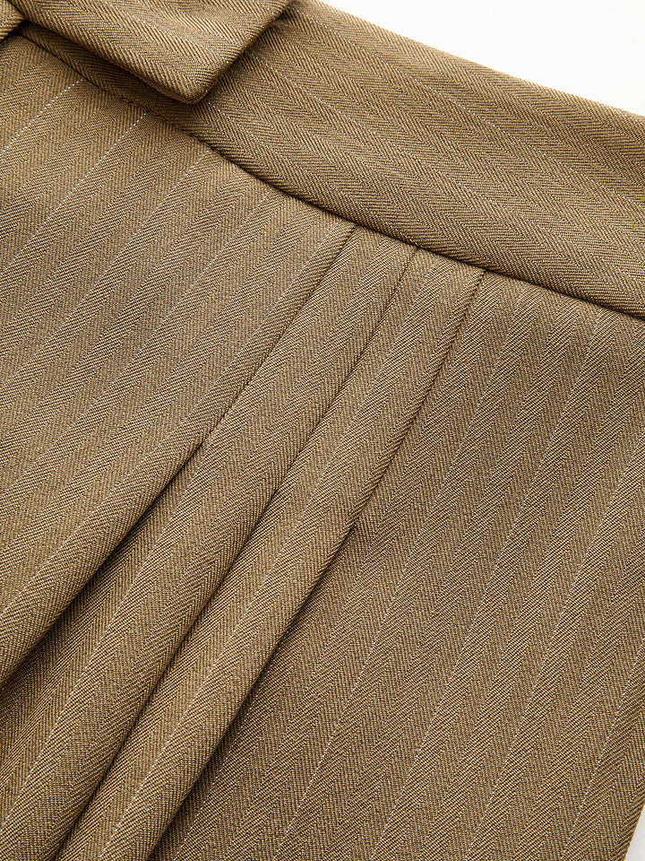 Pleated Pinstriped Wide-Leg Pants