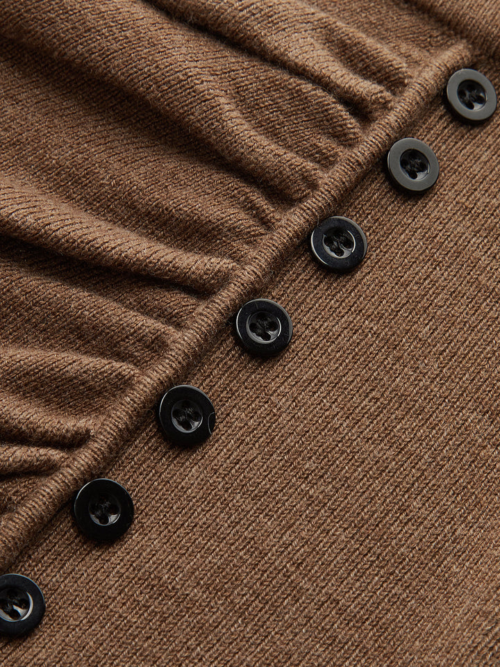 Ruched Side Button Wool Blend Sweater Skirt