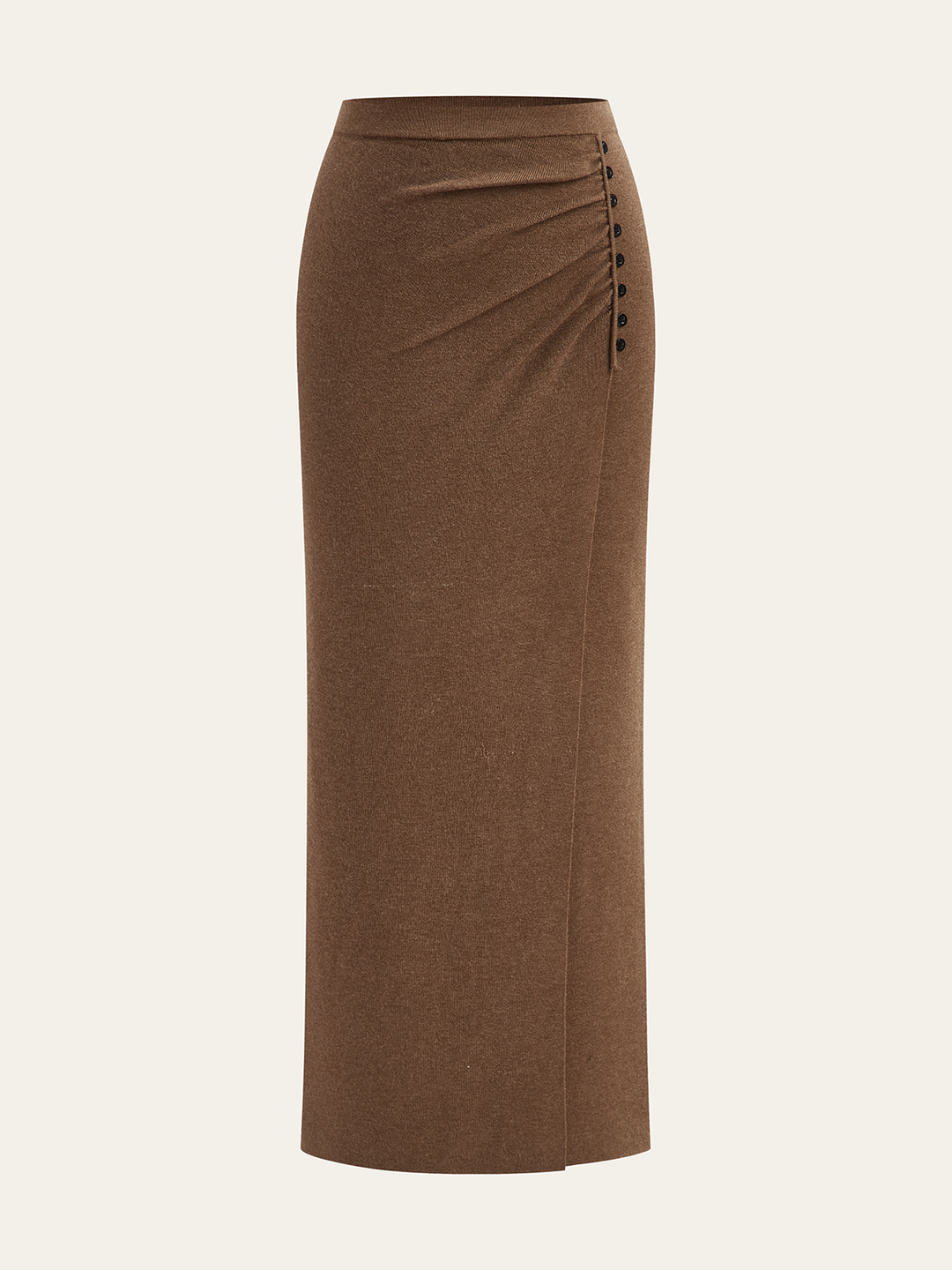 Ruched Side Button Wool Blend Sweater Skirt