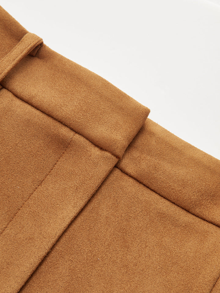 Suede Effect Mid-Waist Paneled Pants