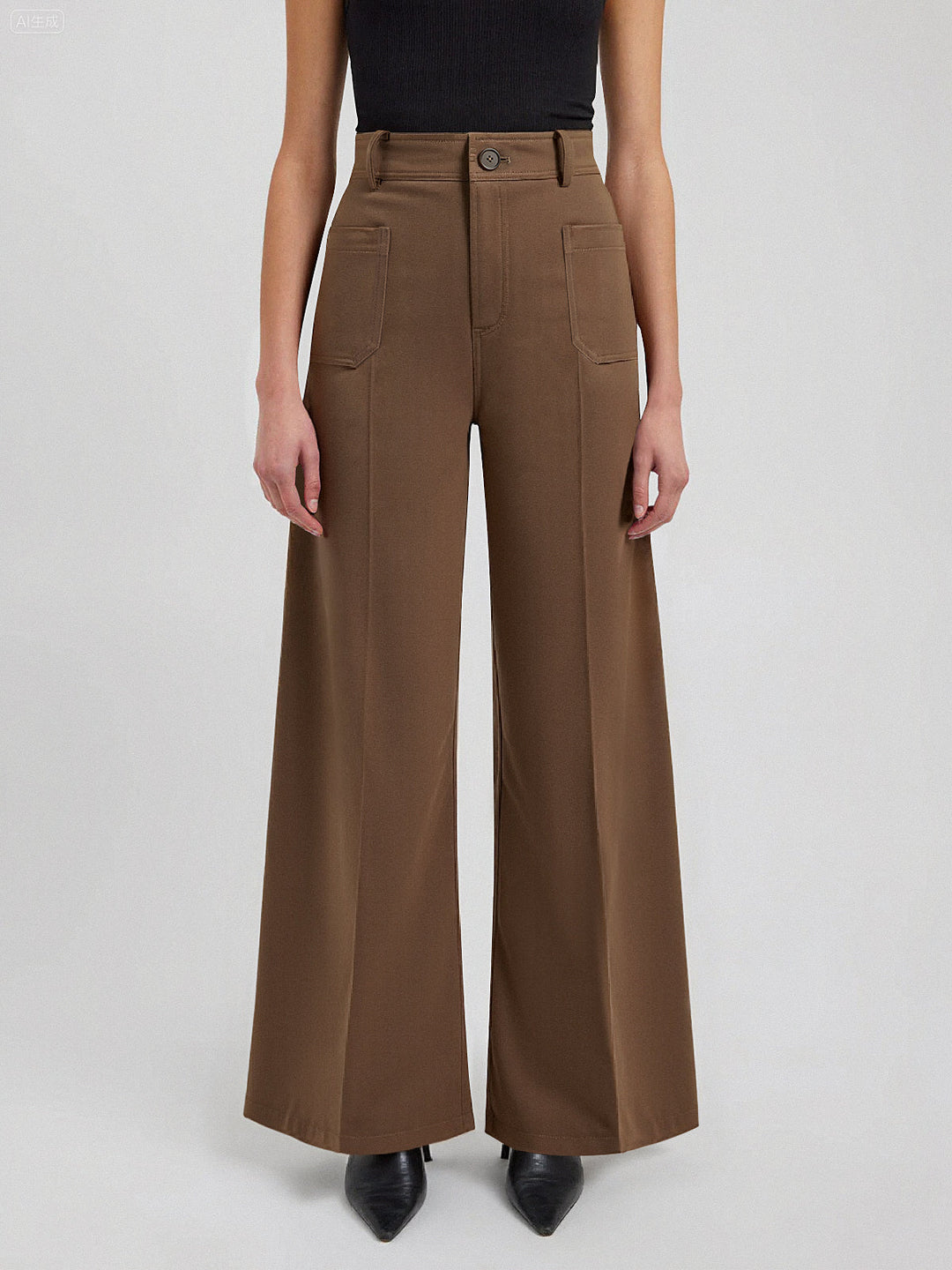 Cotton Mid-Waist Wide-Leg Pants