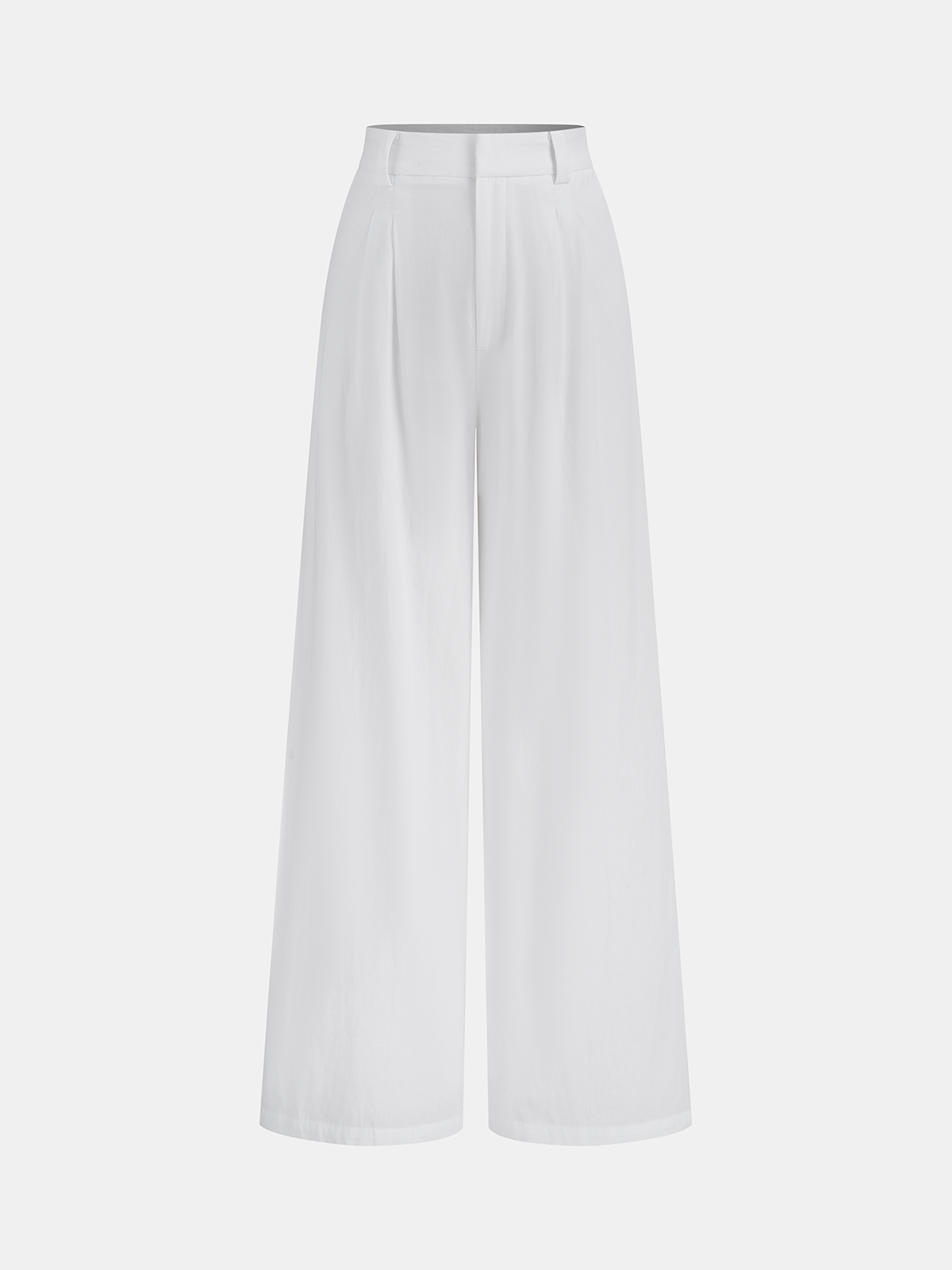 Cotton Mid-Waist Wide-Leg Pants With Pockets