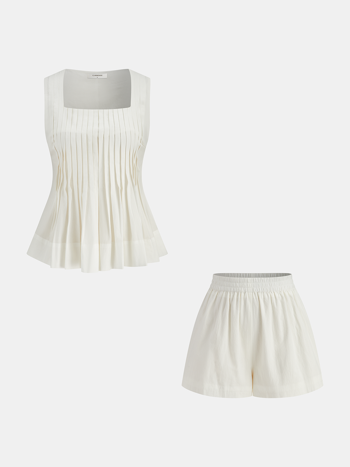 Square Neck Pleated Shorts Set