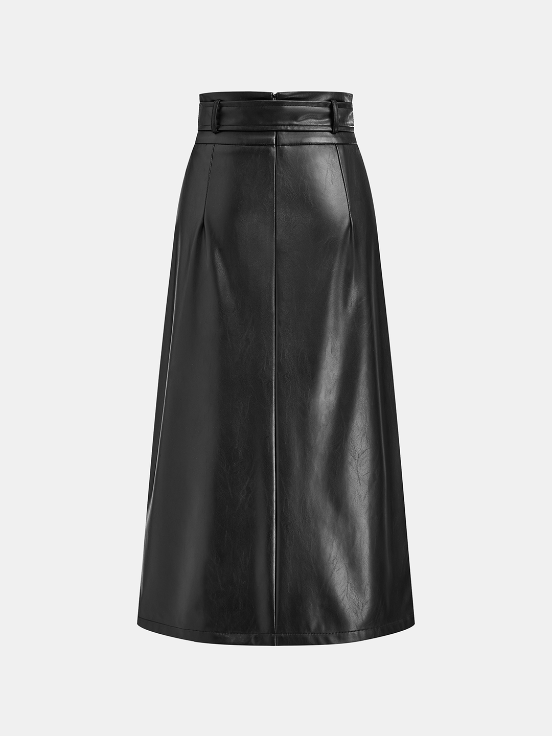 PU Leather Belted Maxi Skirt