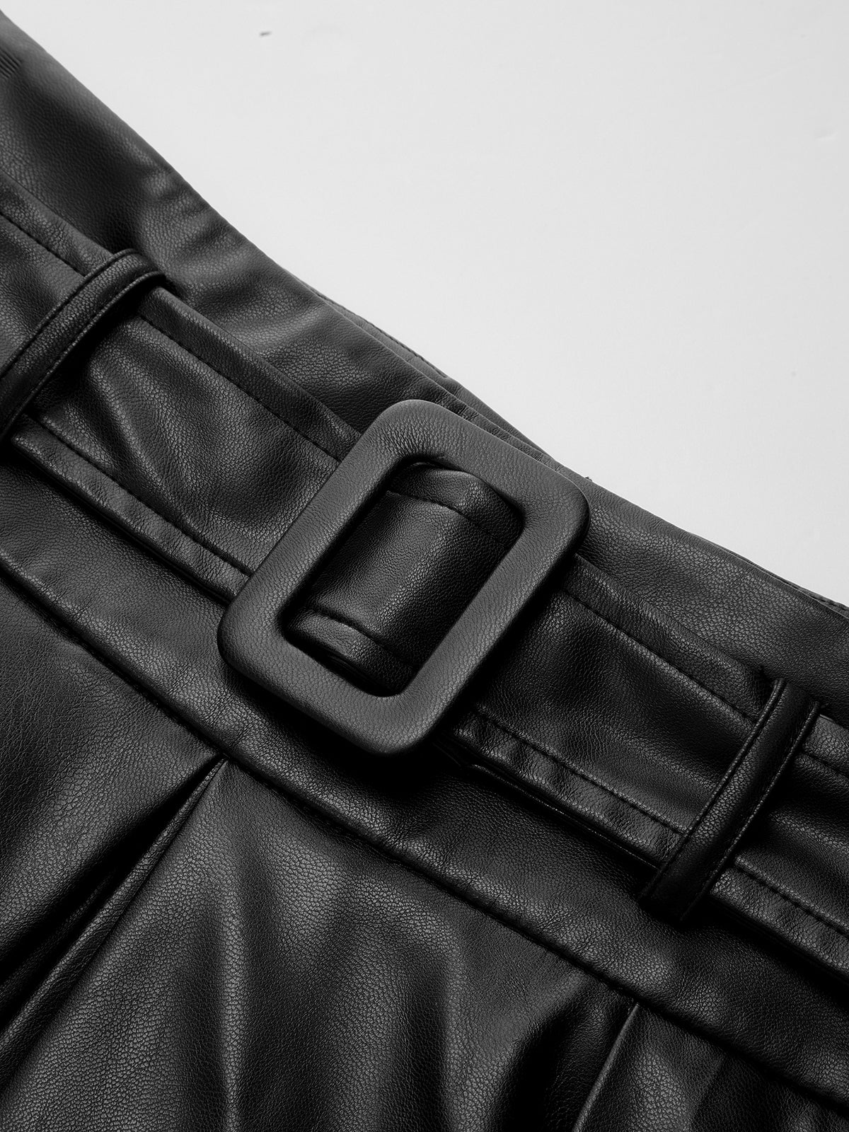 PU Leather Belted Maxi Skirt