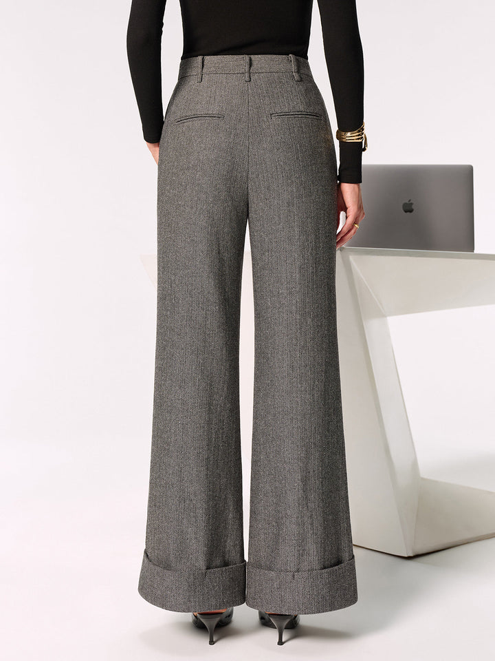 Mid-Waist Cuffed Wide-Leg Pants