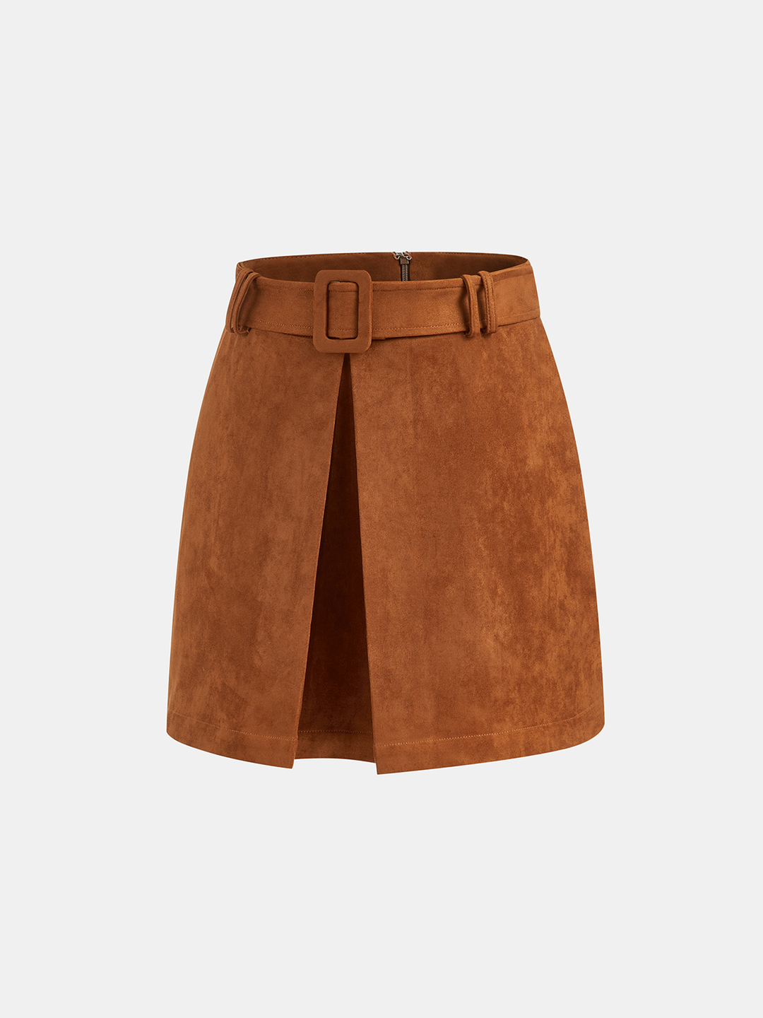 Suede Effect Belted Split Mini Skirt