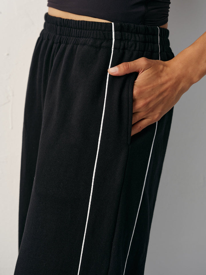 Cotton Blend Mid-Waist Side Stripe Sweatpants