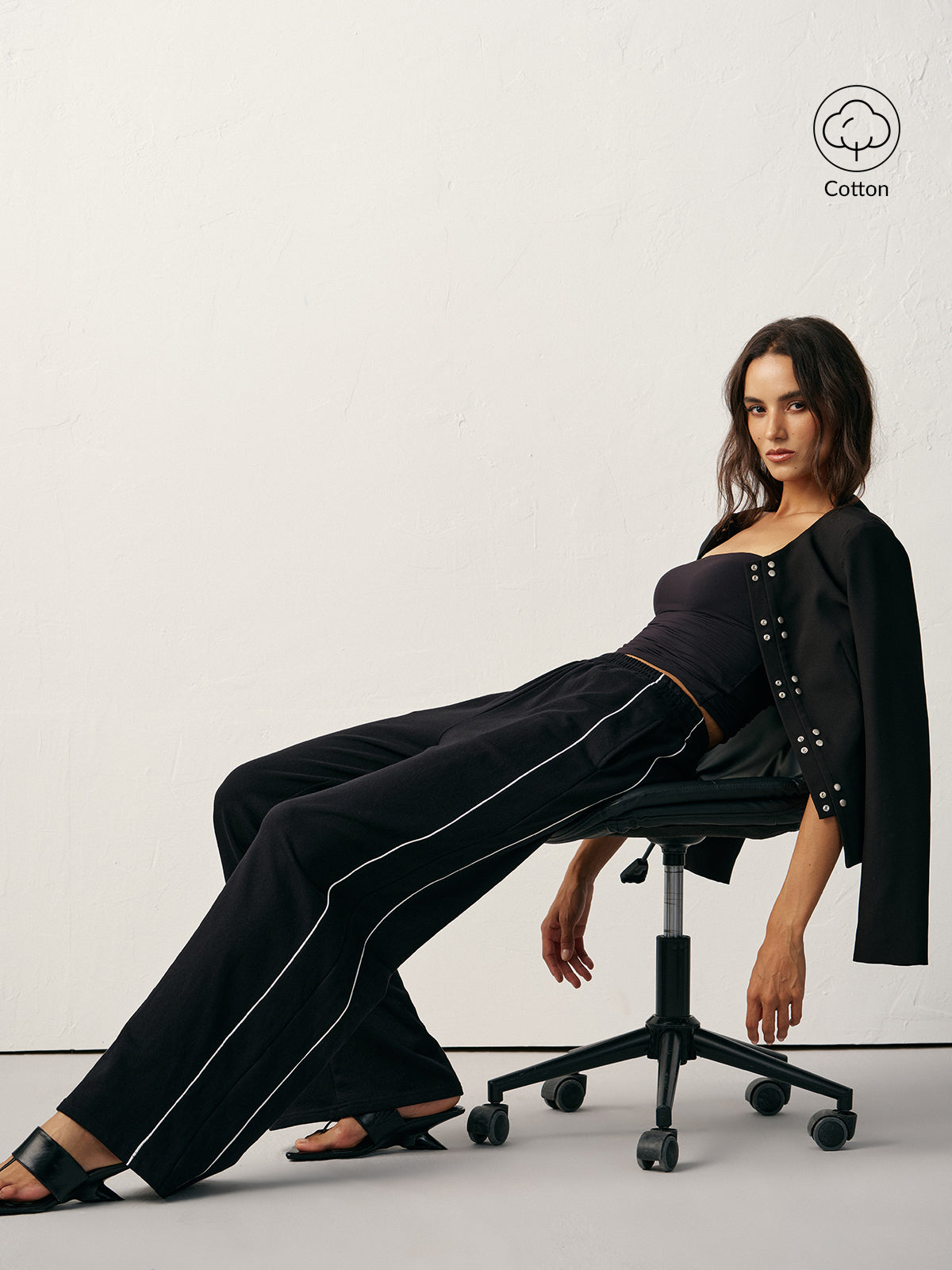 Cotton Blend Mid-Waist Side Stripe Sweatpants