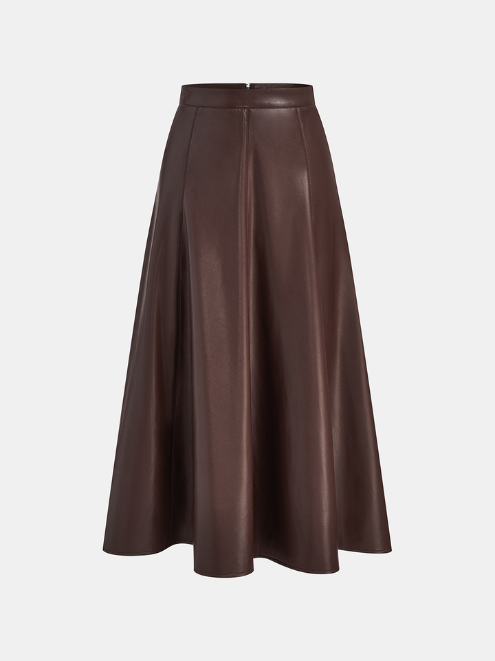 PU A-Line Mid-Waist Skirt