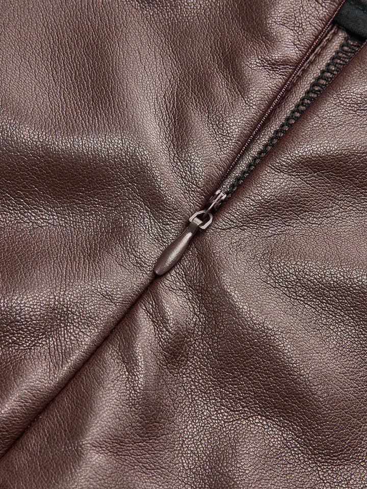 PU A-Line Mid-Waist Skirt