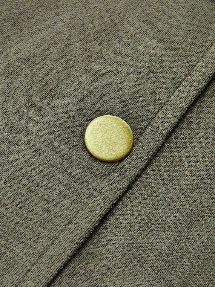 High-Waist Button Front Suede Effect Mini Skirt