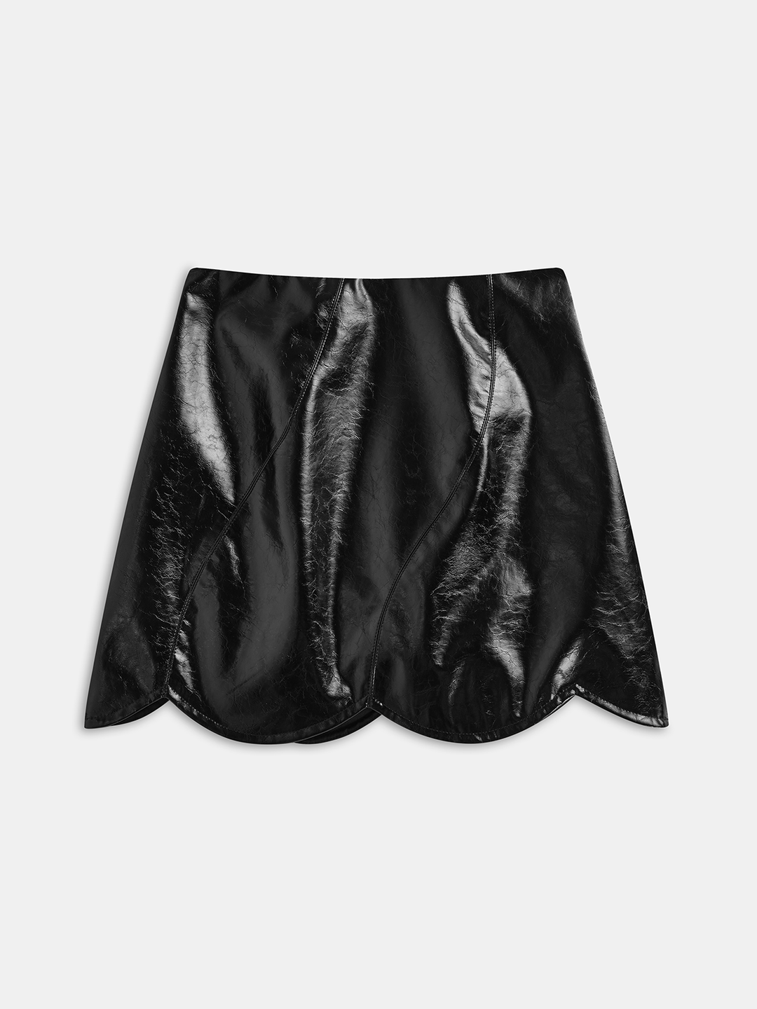 Scalloped Hem Faux Leather Mini Skirt