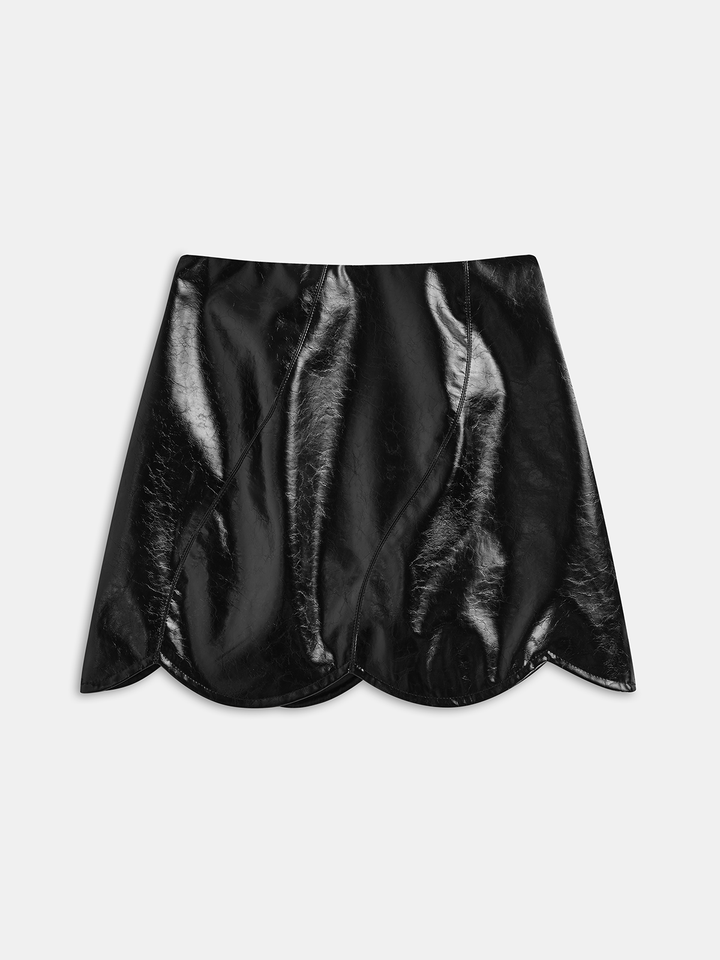 Scalloped Hem Faux Leather Mini Skirt
