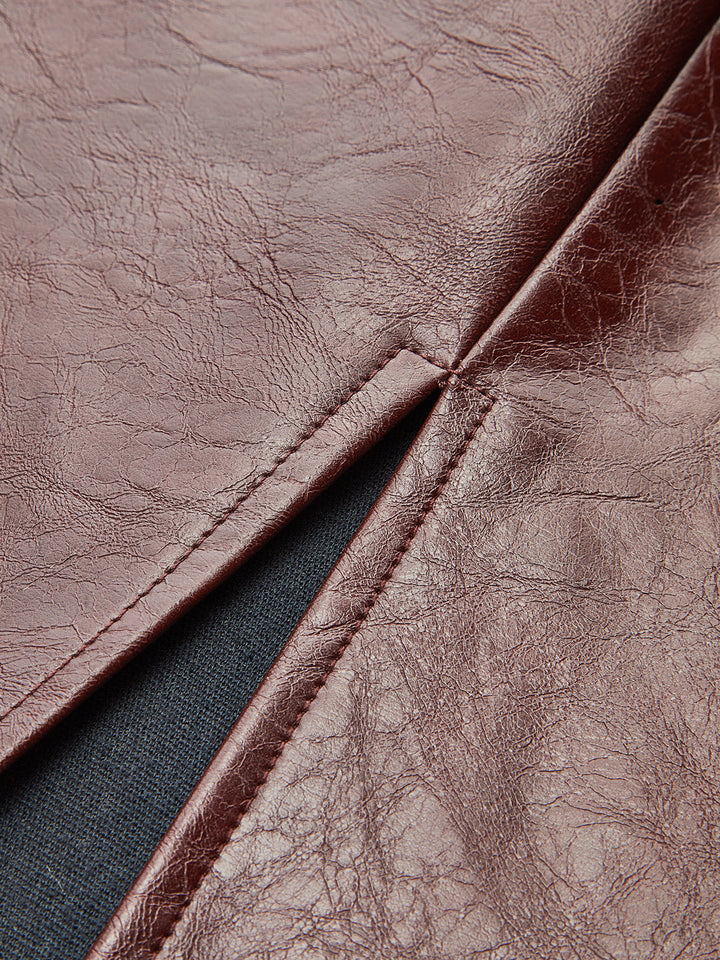 Knot Detail Slit Faux Leather Midi Skirt