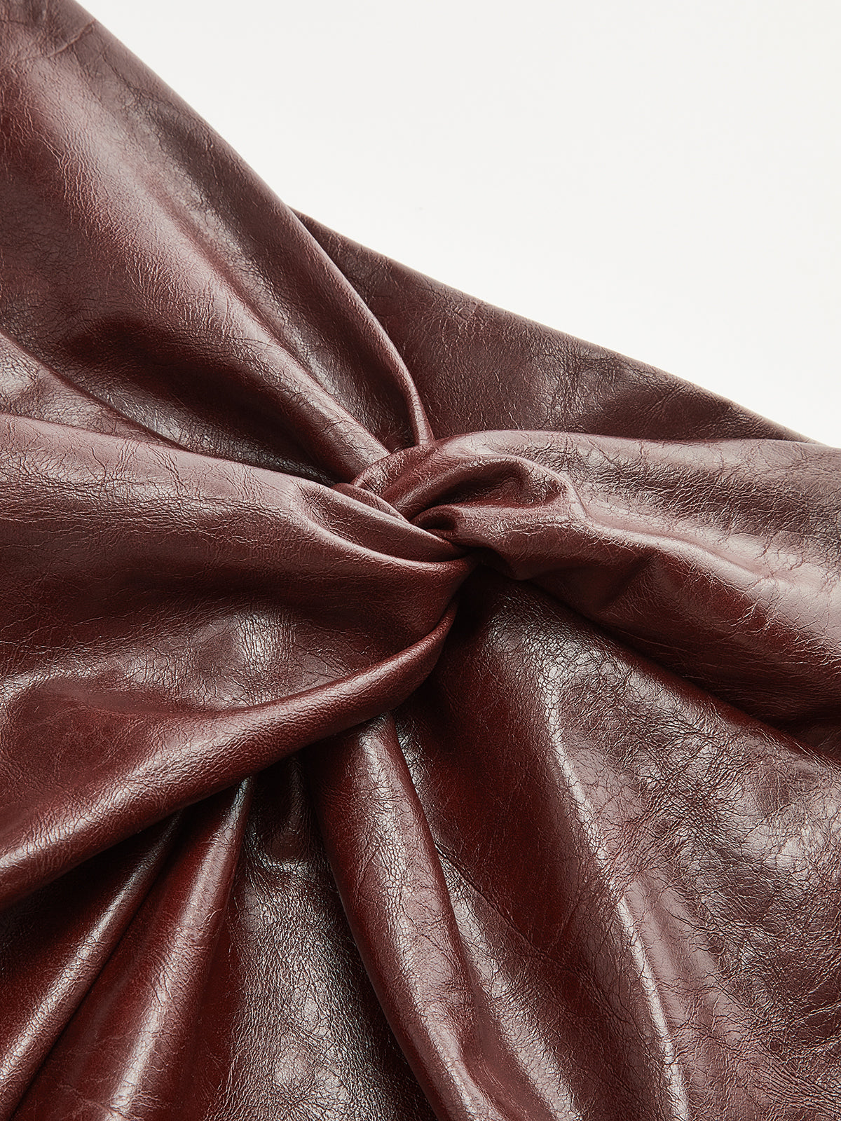 Knot Detail Slit Faux Leather Midi Skirt