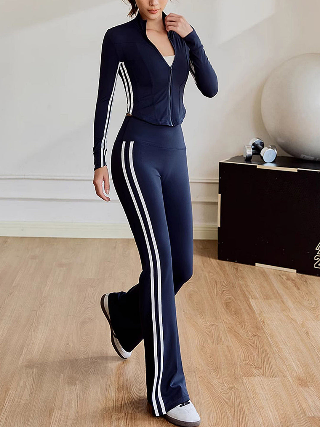 Slim Fit Side Striped High-Waist Pants