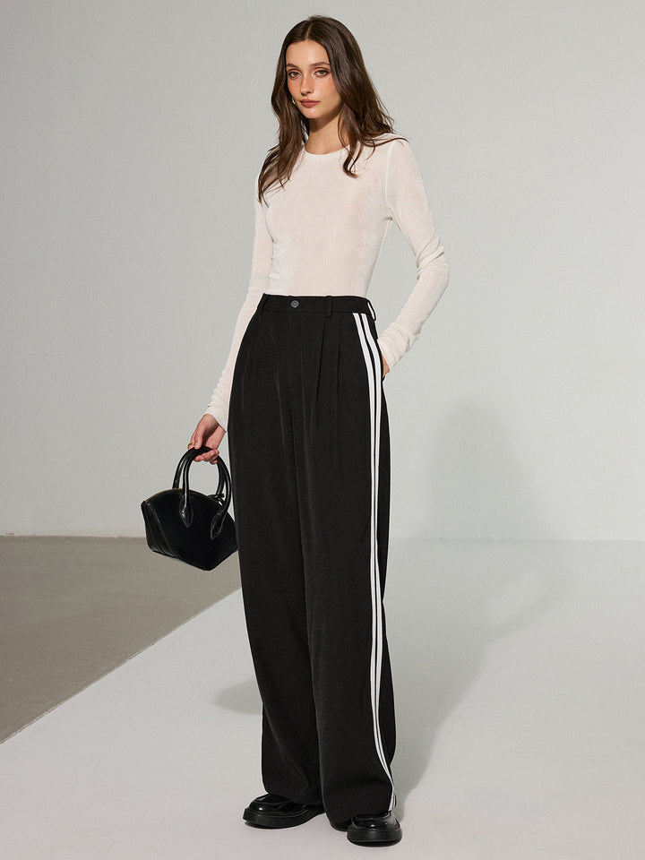 Casual Side Stripe Wide-Leg Pants