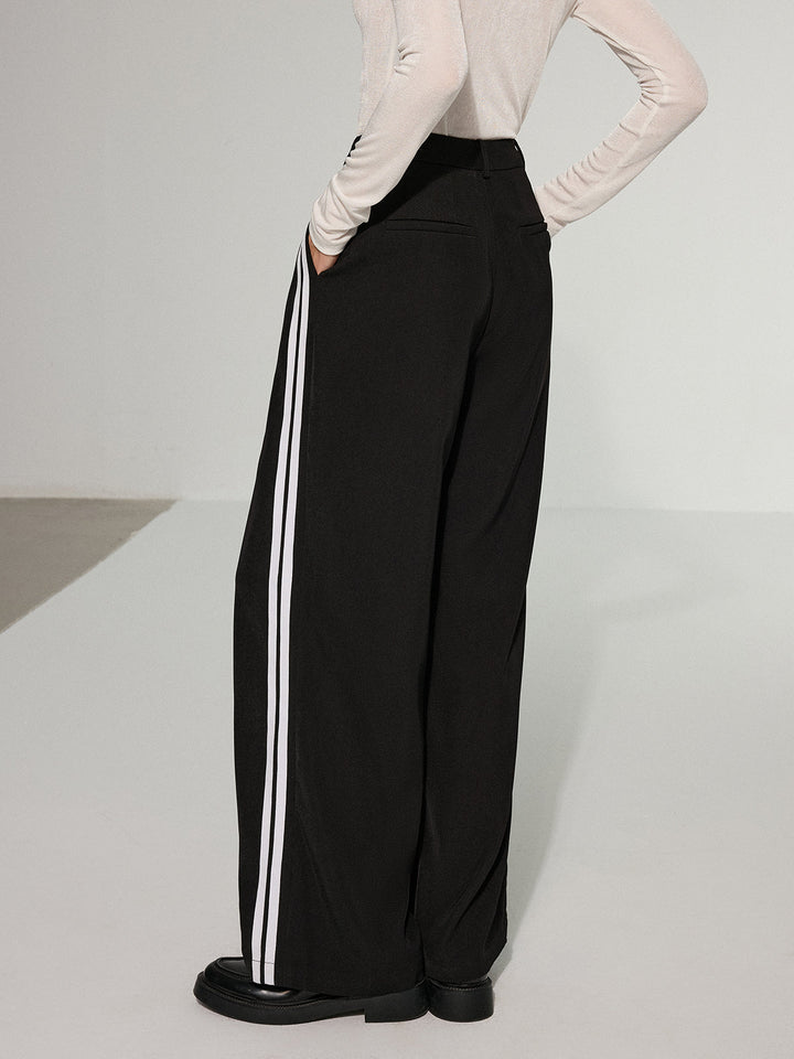 Casual Side Stripe Wide-Leg Pants