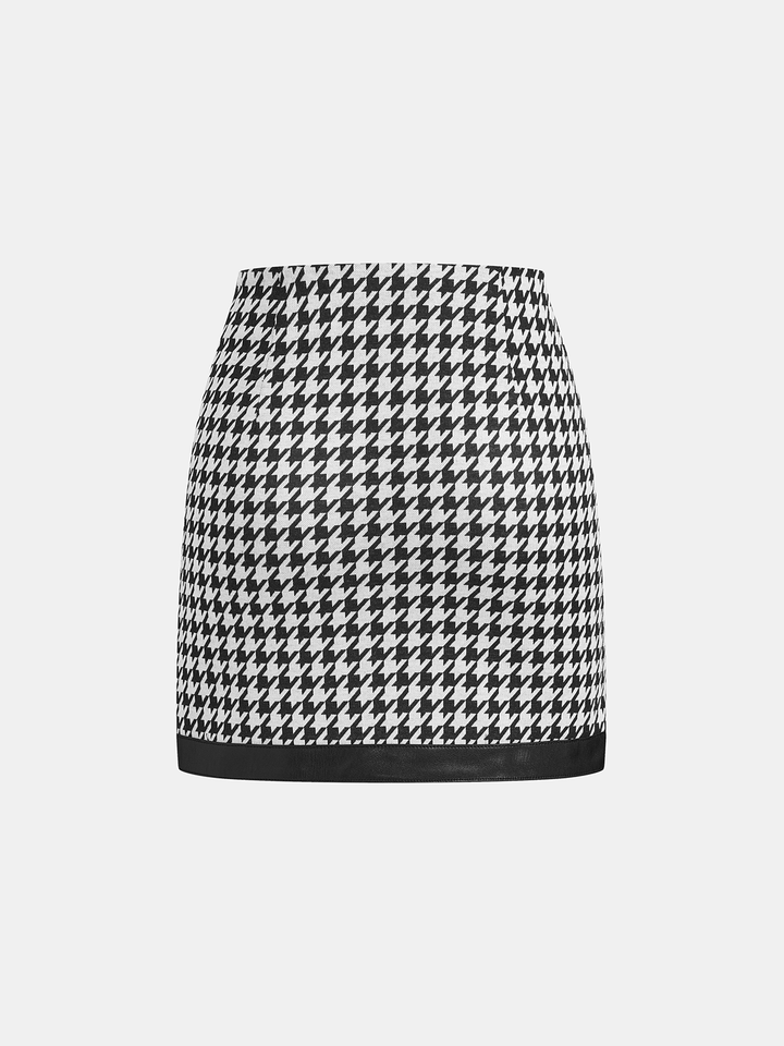 Houndstooth Paneled Knit Mini Skirt