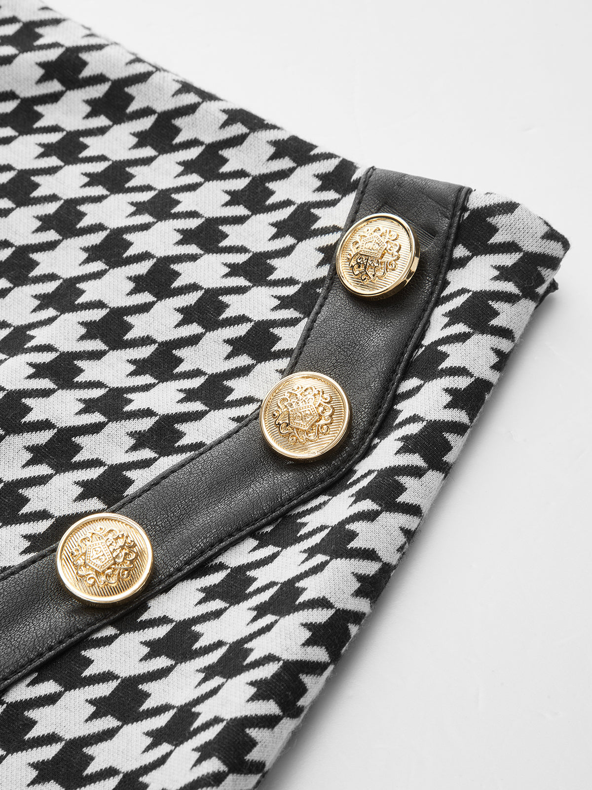 Houndstooth Paneled Knit Mini Skirt