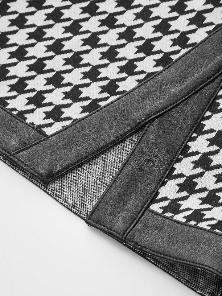 Houndstooth Paneled Knit Mini Skirt