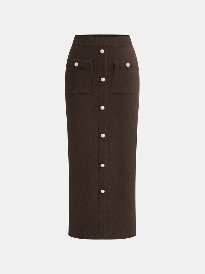 Wool Blend Metal Button Vest and Skirt Set