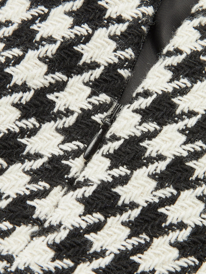 Houndstooth Tweed Slit Front Maxi Skirt