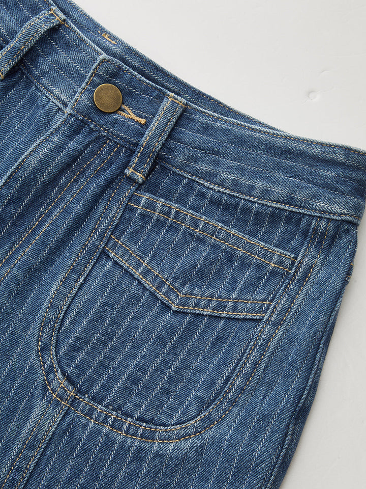 Pinstripe Mid-Waisted Straight-Leg Jeans