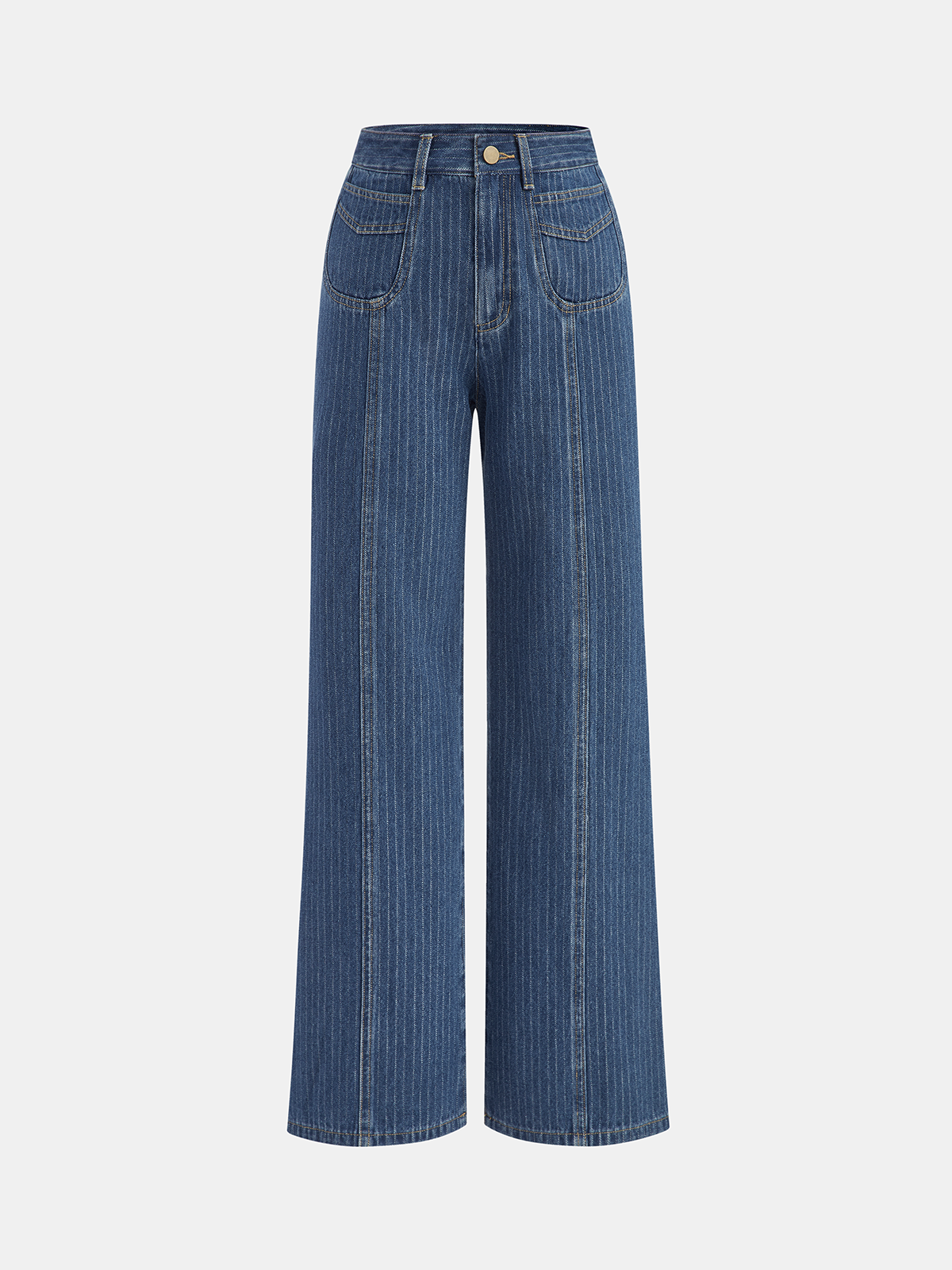 Pinstripe Mid-Waisted Straight-Leg Jeans