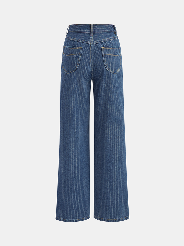 Pinstripe Mid-Waisted Straight-Leg Jeans