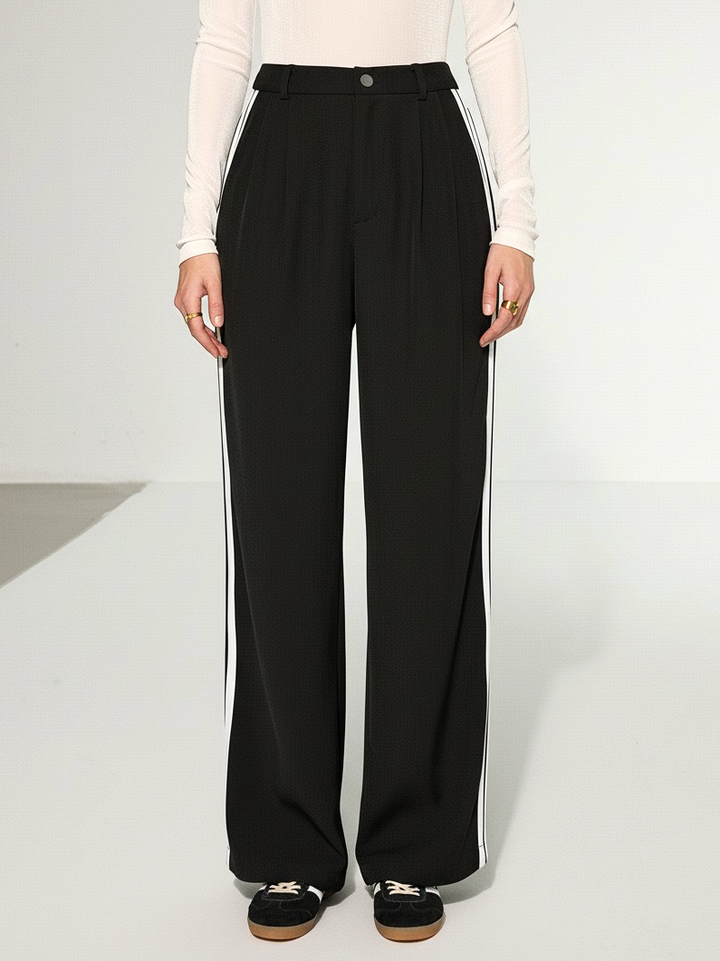 Casual Side Stripe Wide-Leg Pants