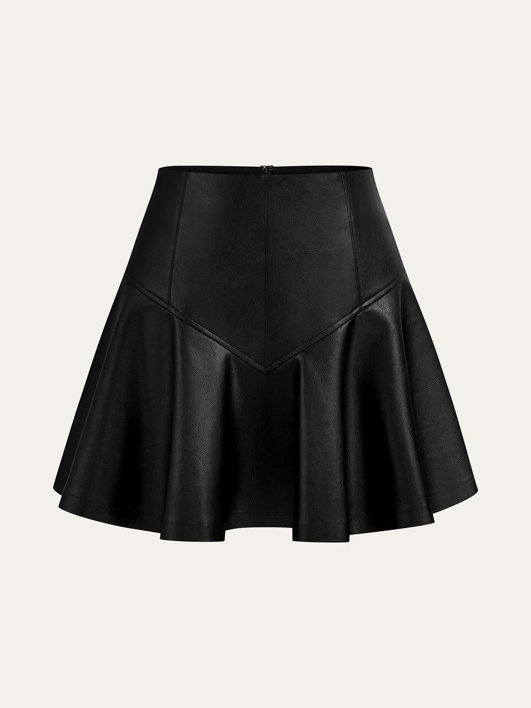 PU High-Waisted Flared Mini Skirt