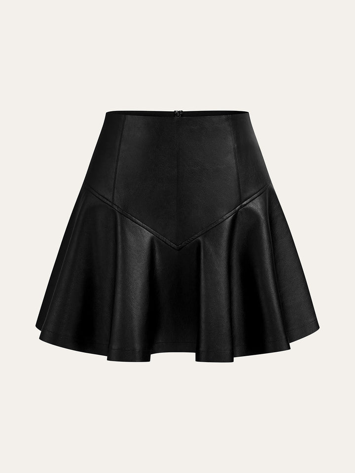 PU High-Waisted Flared Mini Skirt
