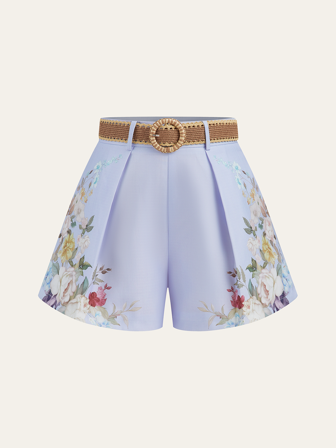Floral Printed Belted Mid-Waist Shorts