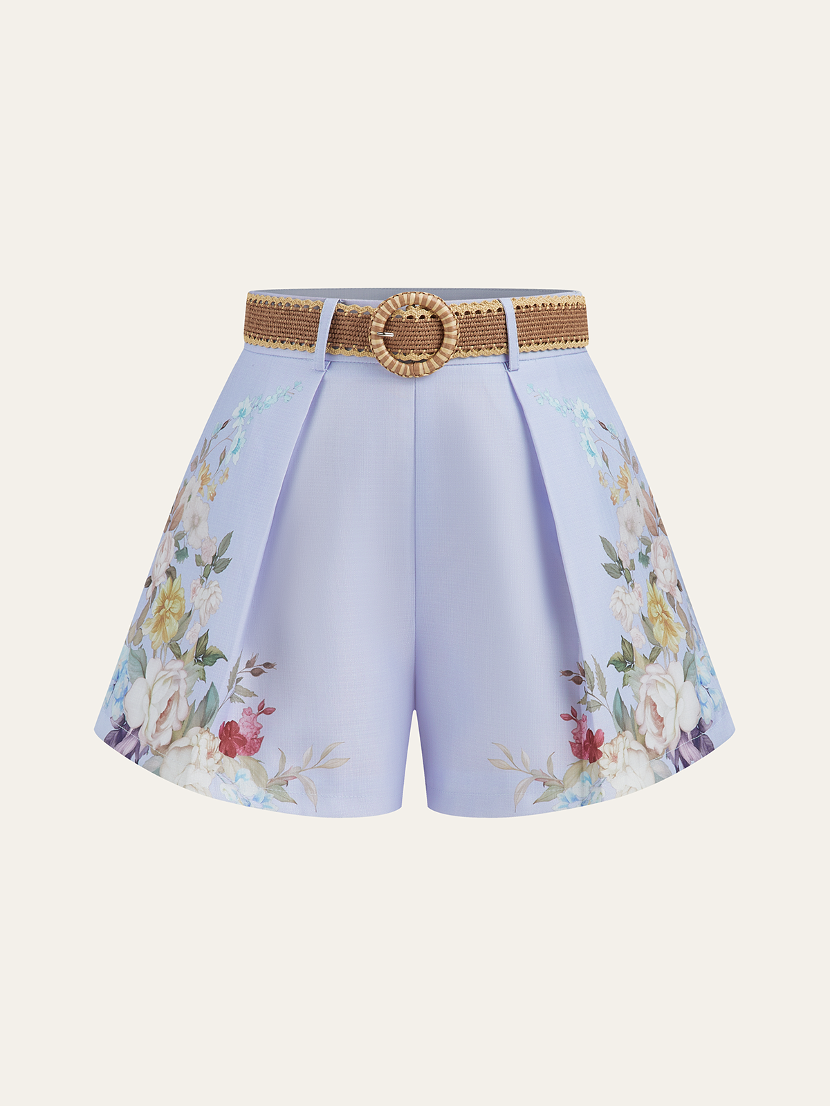 Floral Printed Belted Mid-Waist Shorts