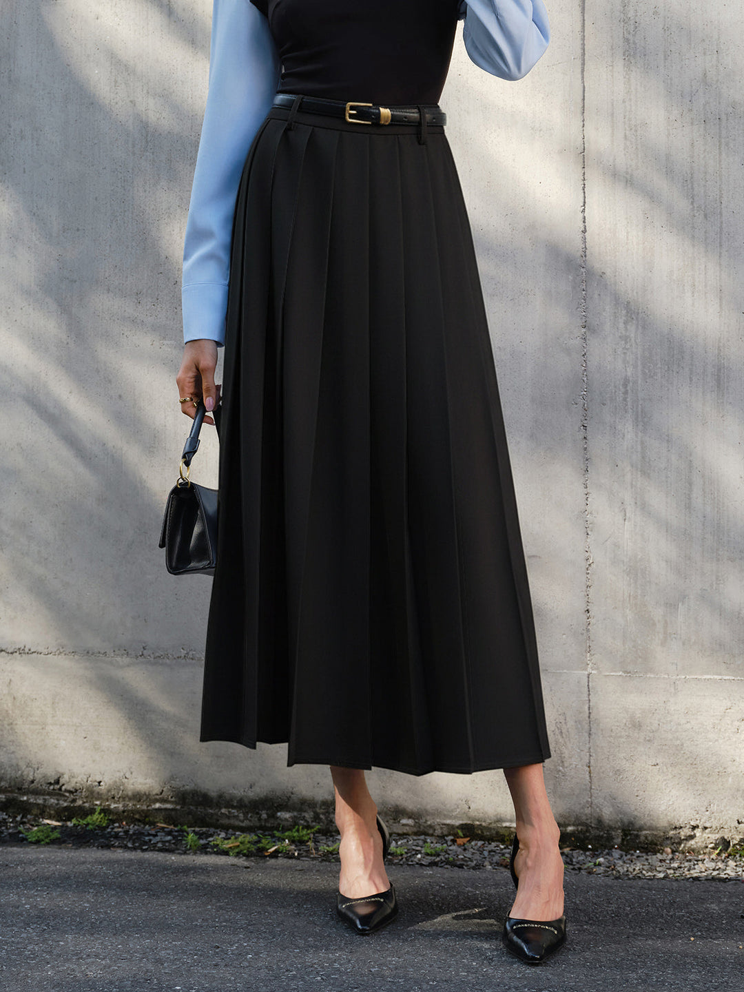 Minimalist Pleated Skirt Without Belt