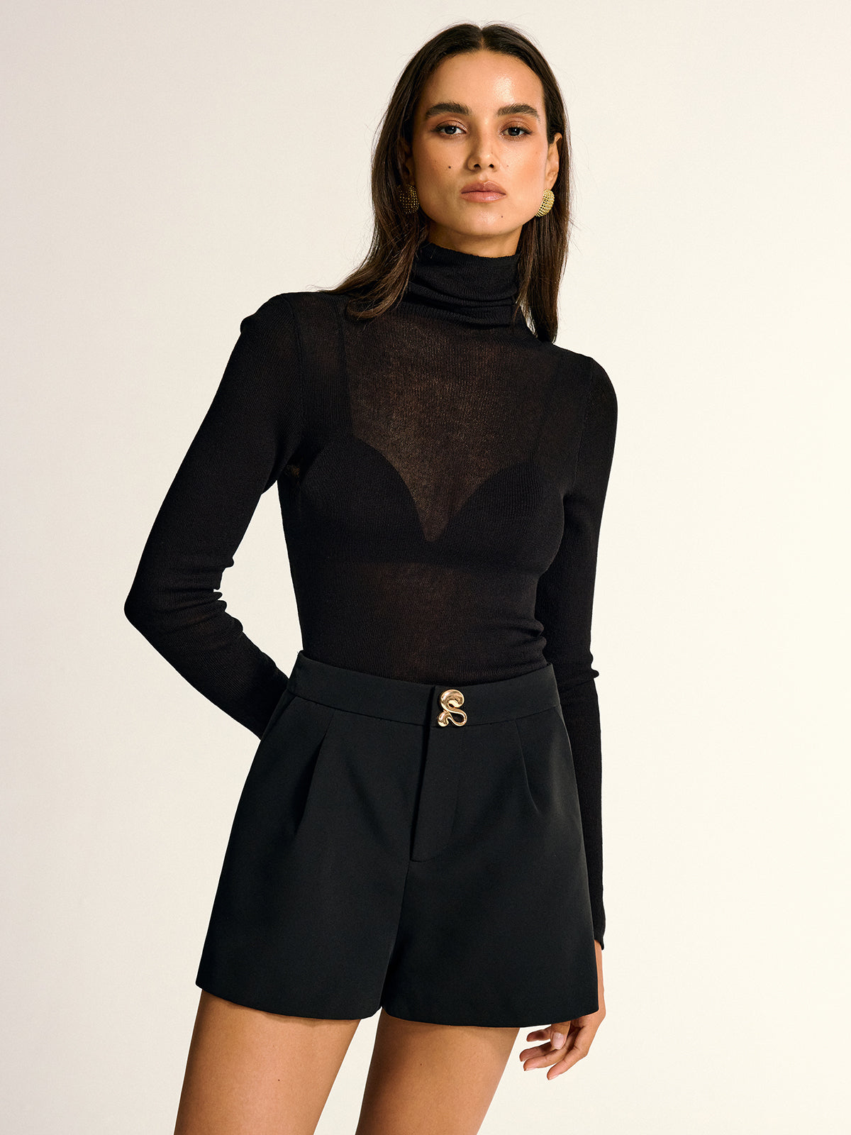 Metal Detail Mid-Waist Shorts