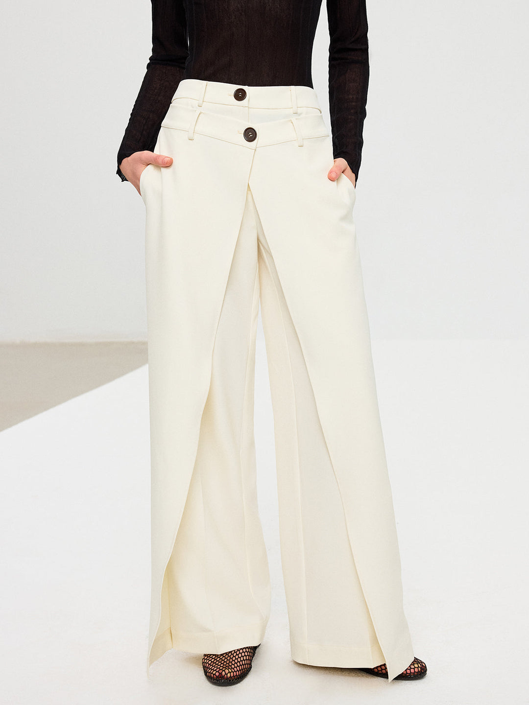 Double Waistband Layered Wide-Leg Pants