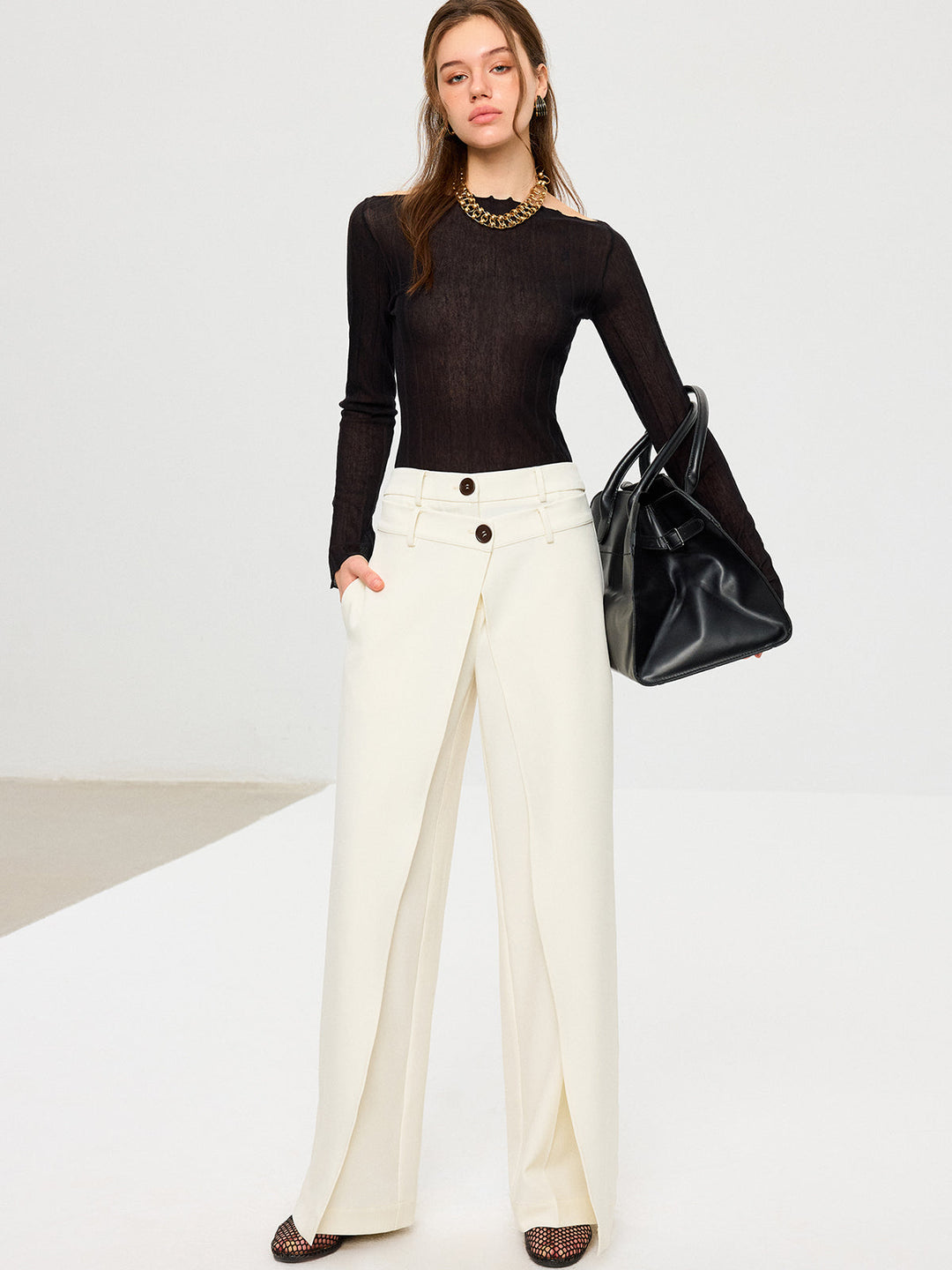 Double Waistband Layered Wide-Leg Pants
