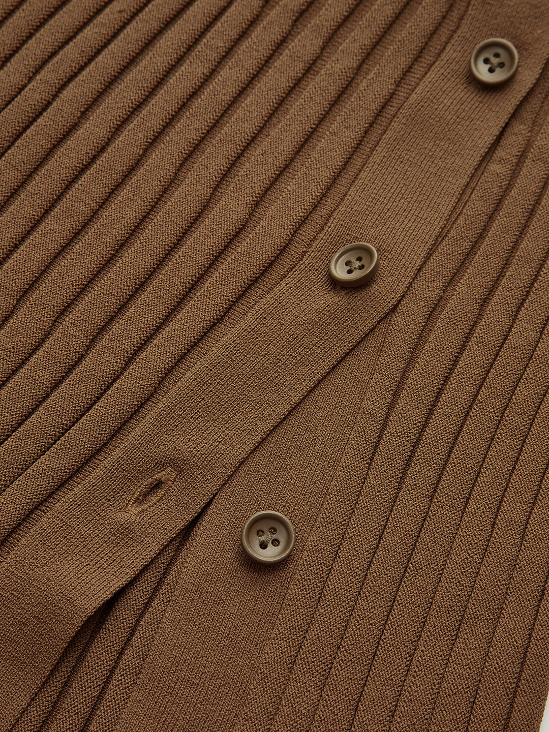 Ribbed Side Slit Button Detail Midi Skirt