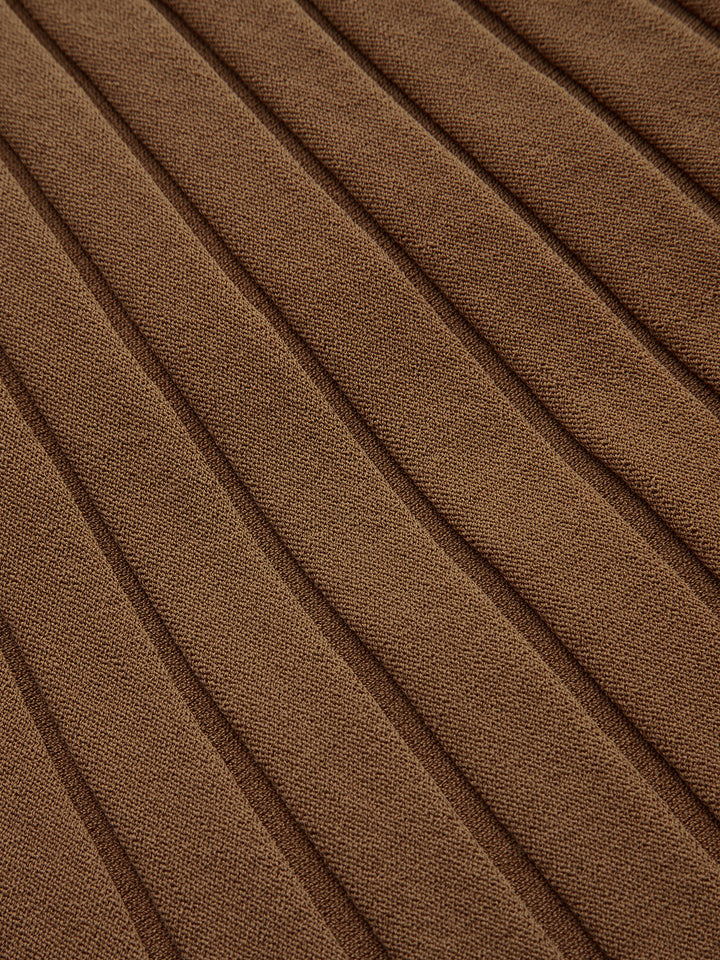 Ribbed Side Slit Button Detail Midi Skirt