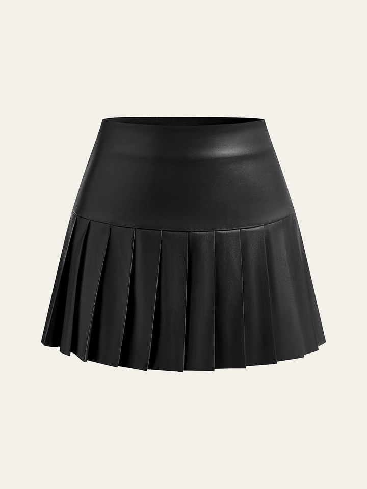 Faux Leather High-Waist Pleated Mini Skirt