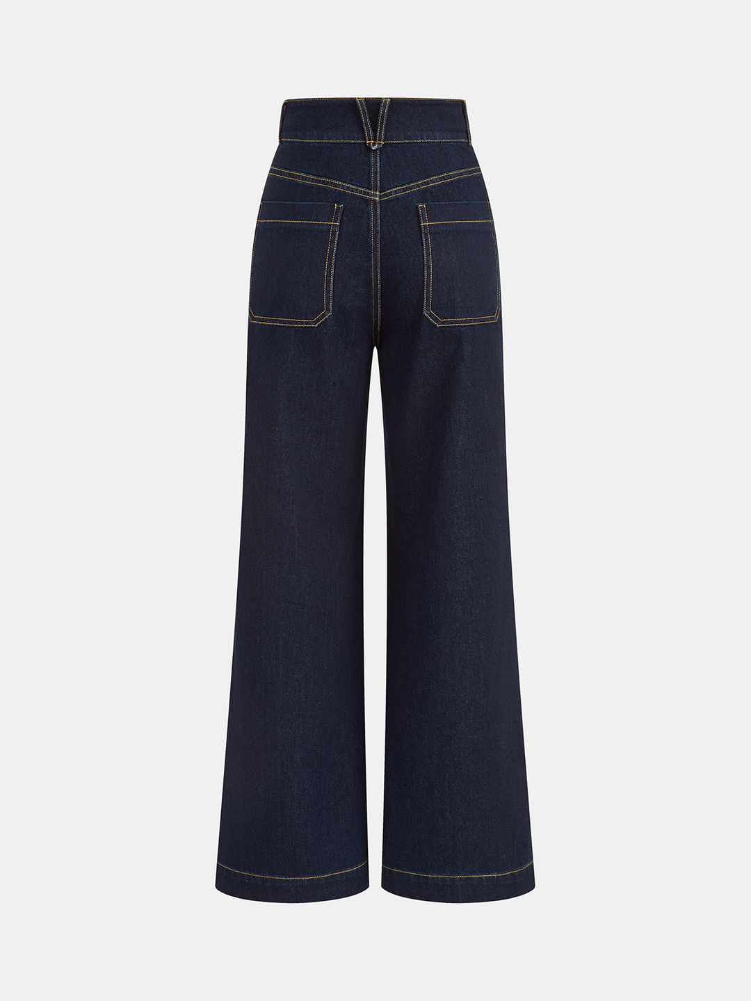 High-Waisted Double-Button Straight-Leg Denim Pants
