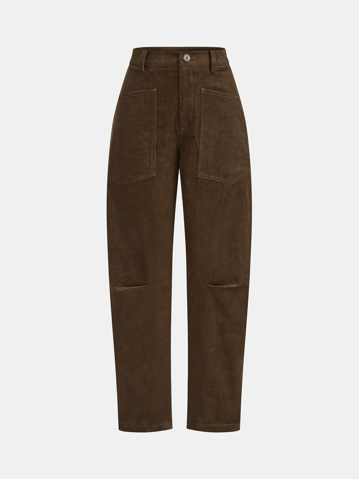 Corduroy Mid-Waist Curved-Leg Pants