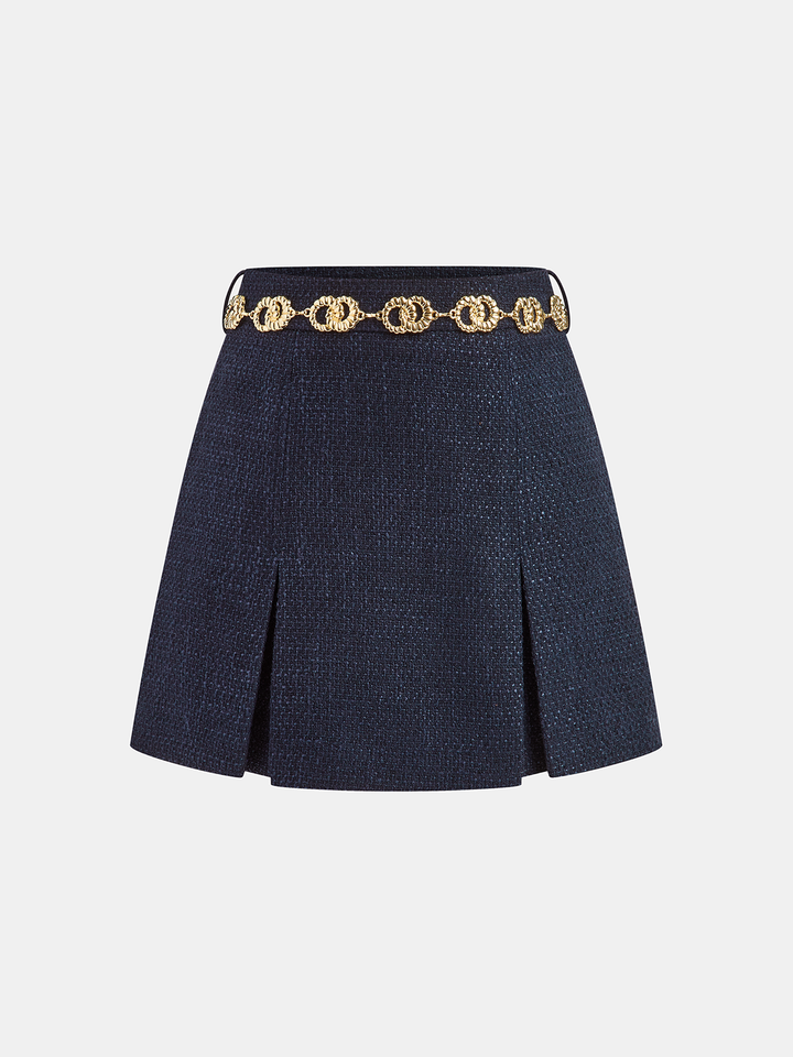 Tweed Mini Skirt with Golden Chain Belt